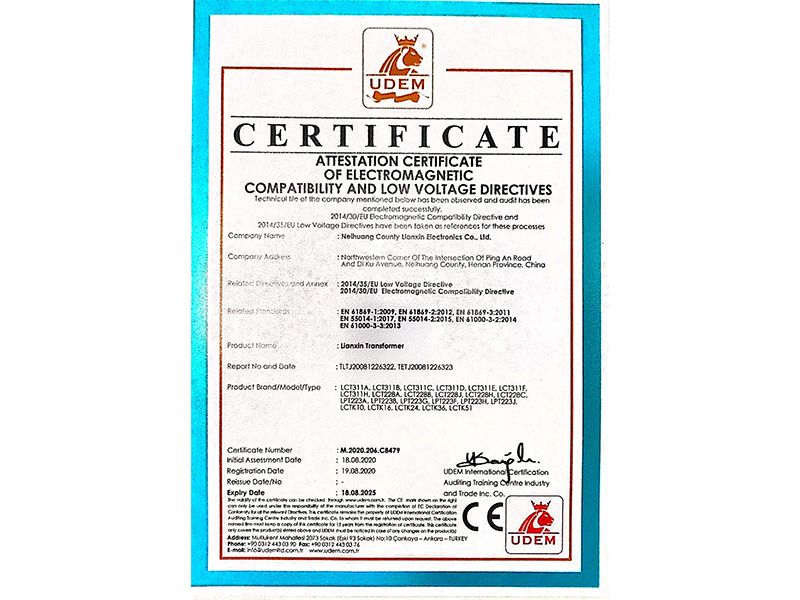 EMC and Low Voltage Directive Test Certificate